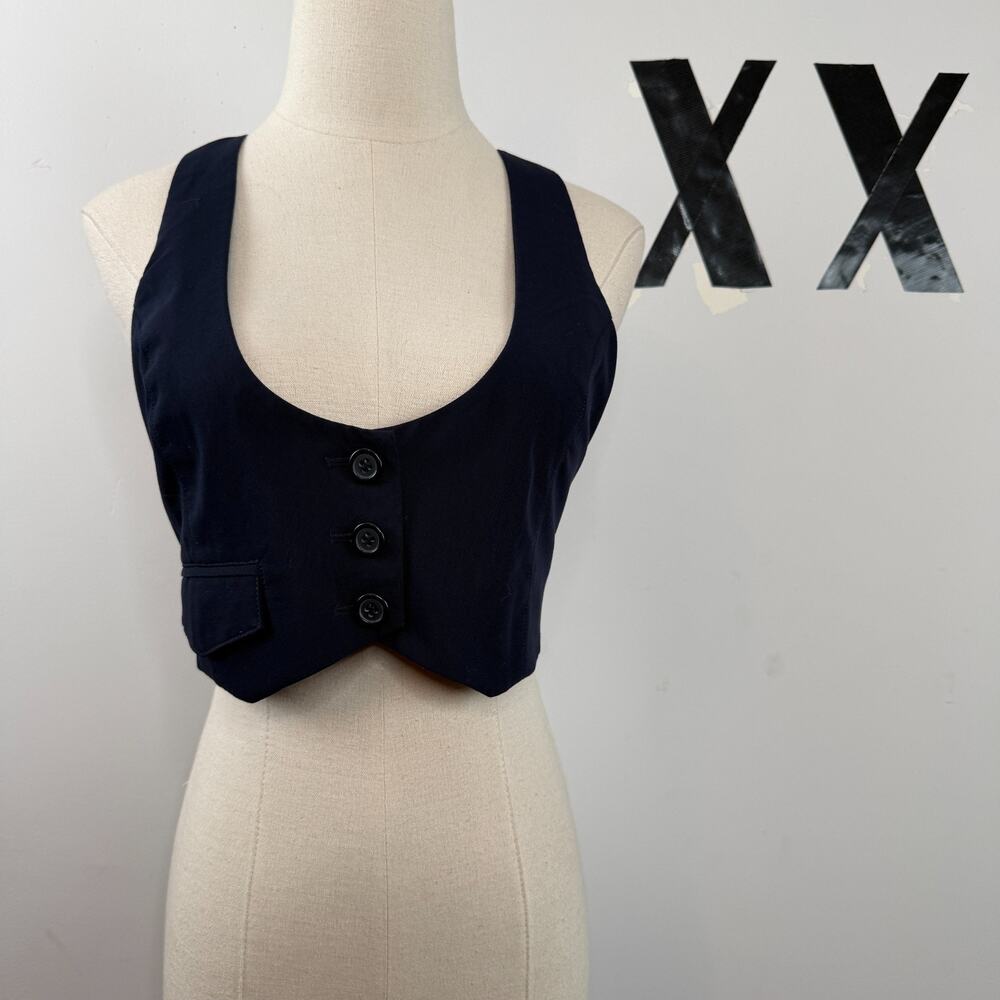 Y2k Vintage Forever 21 Navy Blue Button Up Cropped Micro Vest Indie Sleaze S